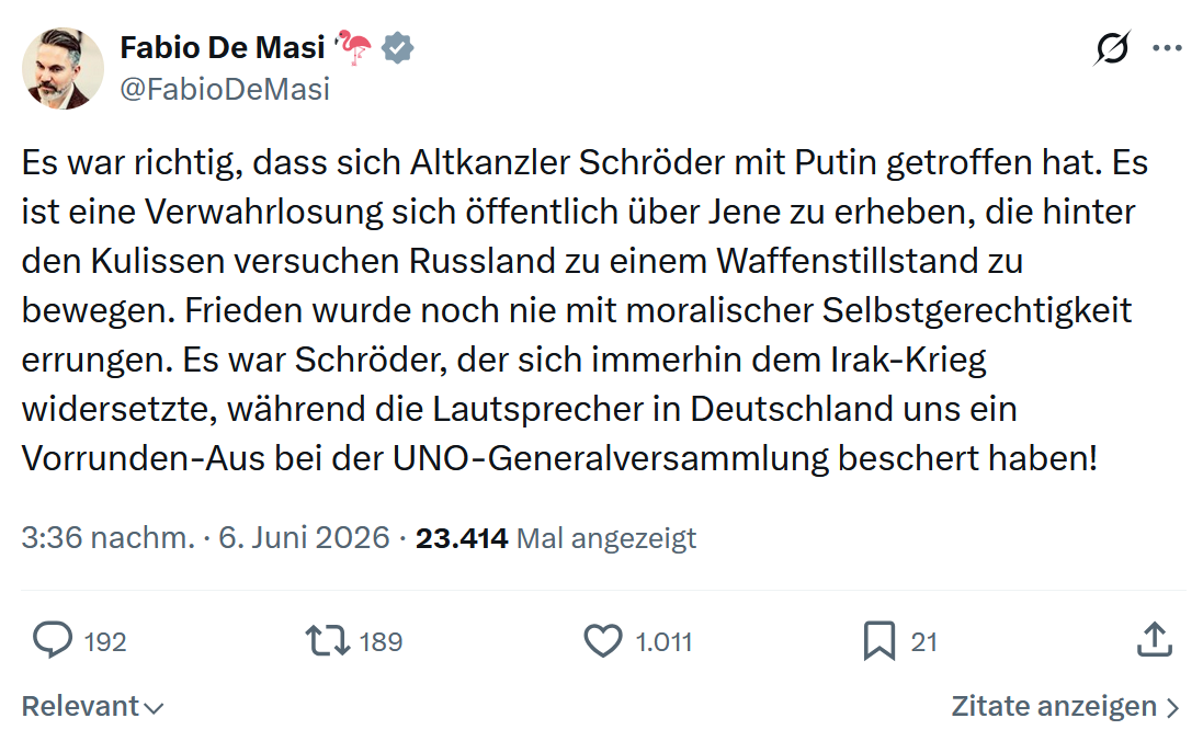 Fabio De Masi: Es war richtig, dass sich Altkanzler…