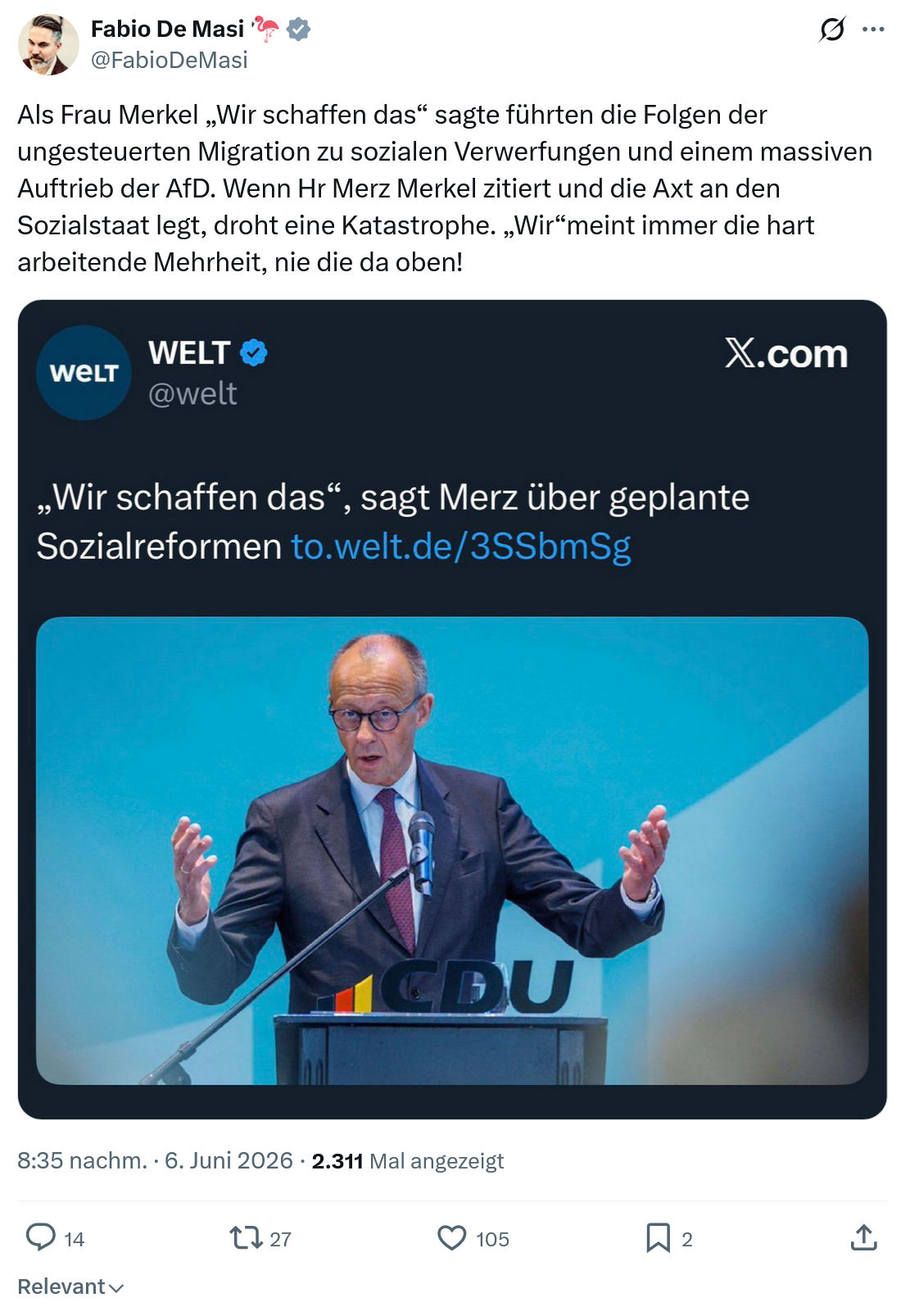 Fabio De Masi: Als Frau Merkel „Wir schaffen das“…