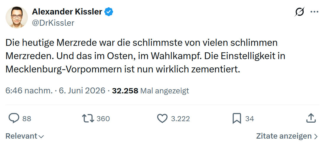 Alexander Kissler: Die heutige Merzrede war die schlimmste…