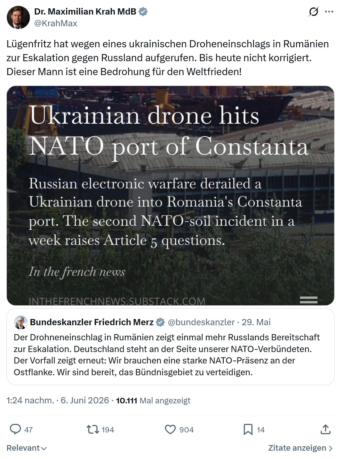 Maximilian Krah: Lügenfritz hat wegen eines ukrainischen Droheneinschlags…