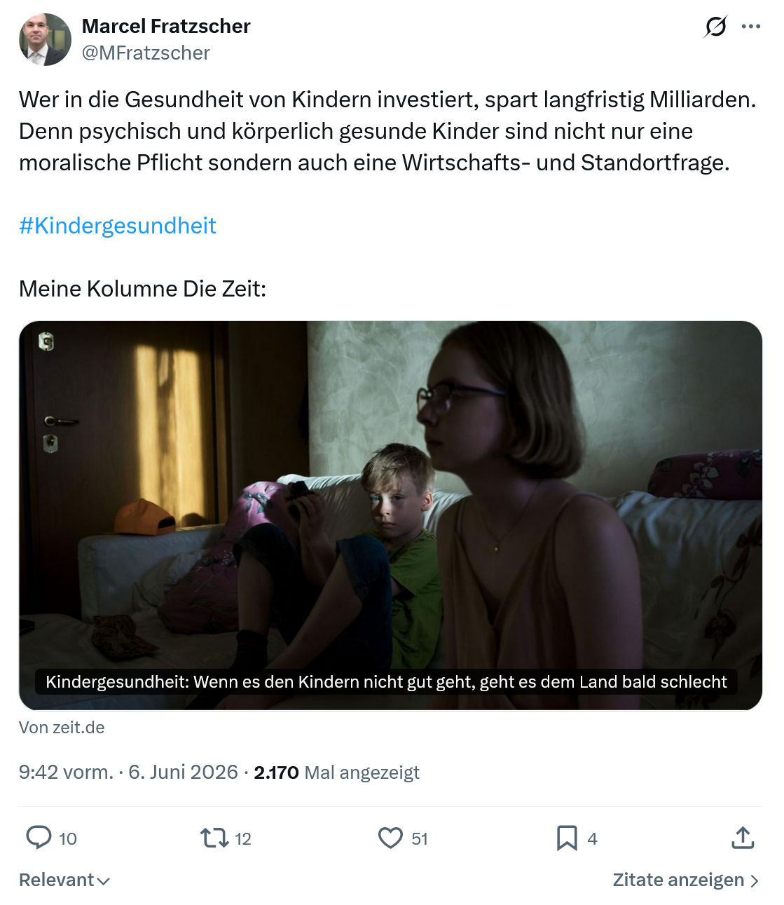 Marcel Fratzscher: Wer in die Gesundheit von Kindern investiert…
