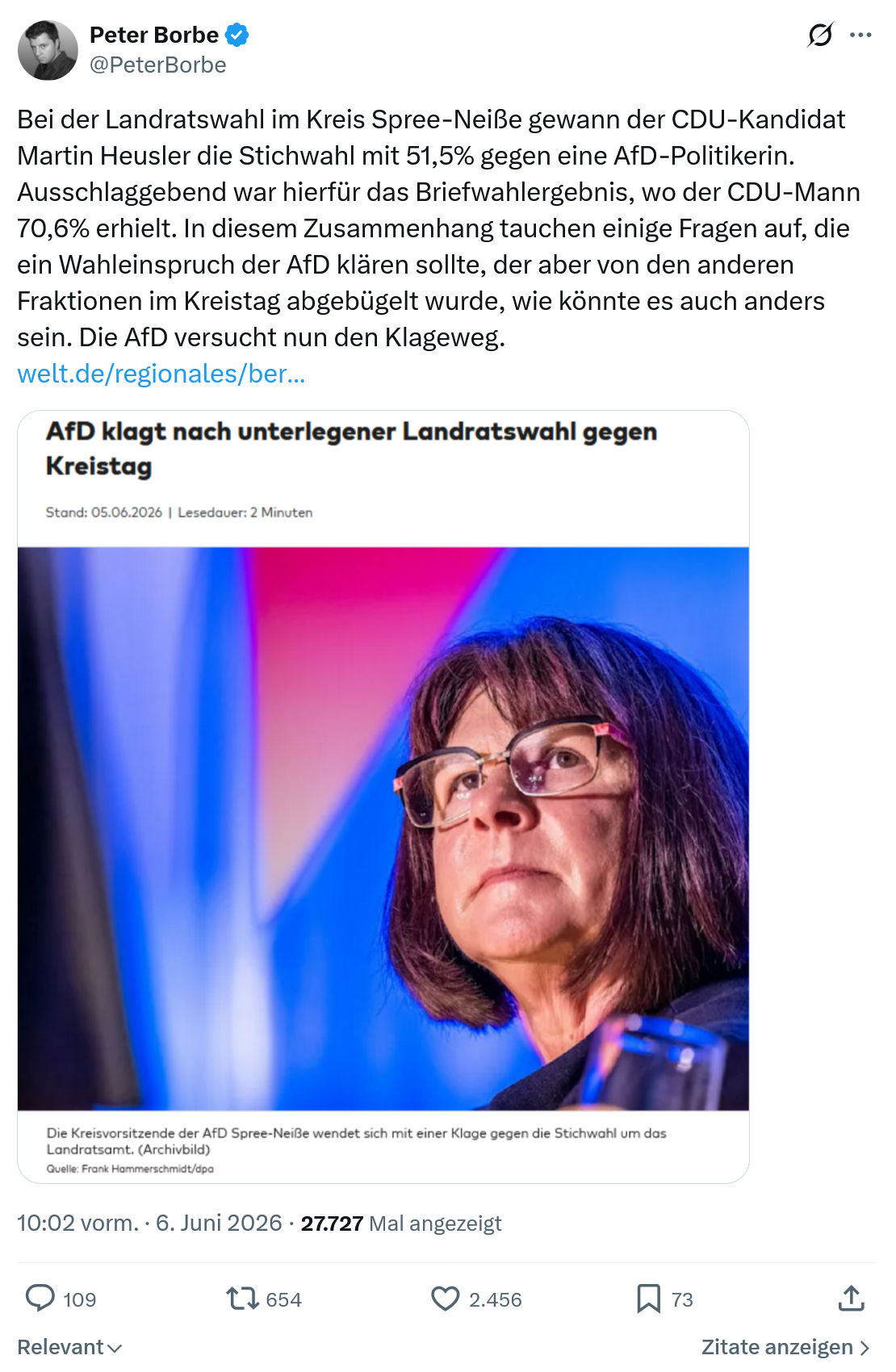 Peter Borbe: Bei der Landratswahl im Kreis Spree-Neiße…