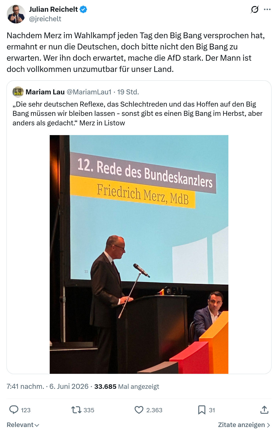 Julian Reichelt: Nachdem Merz im Wahlkampf jeden Tag…