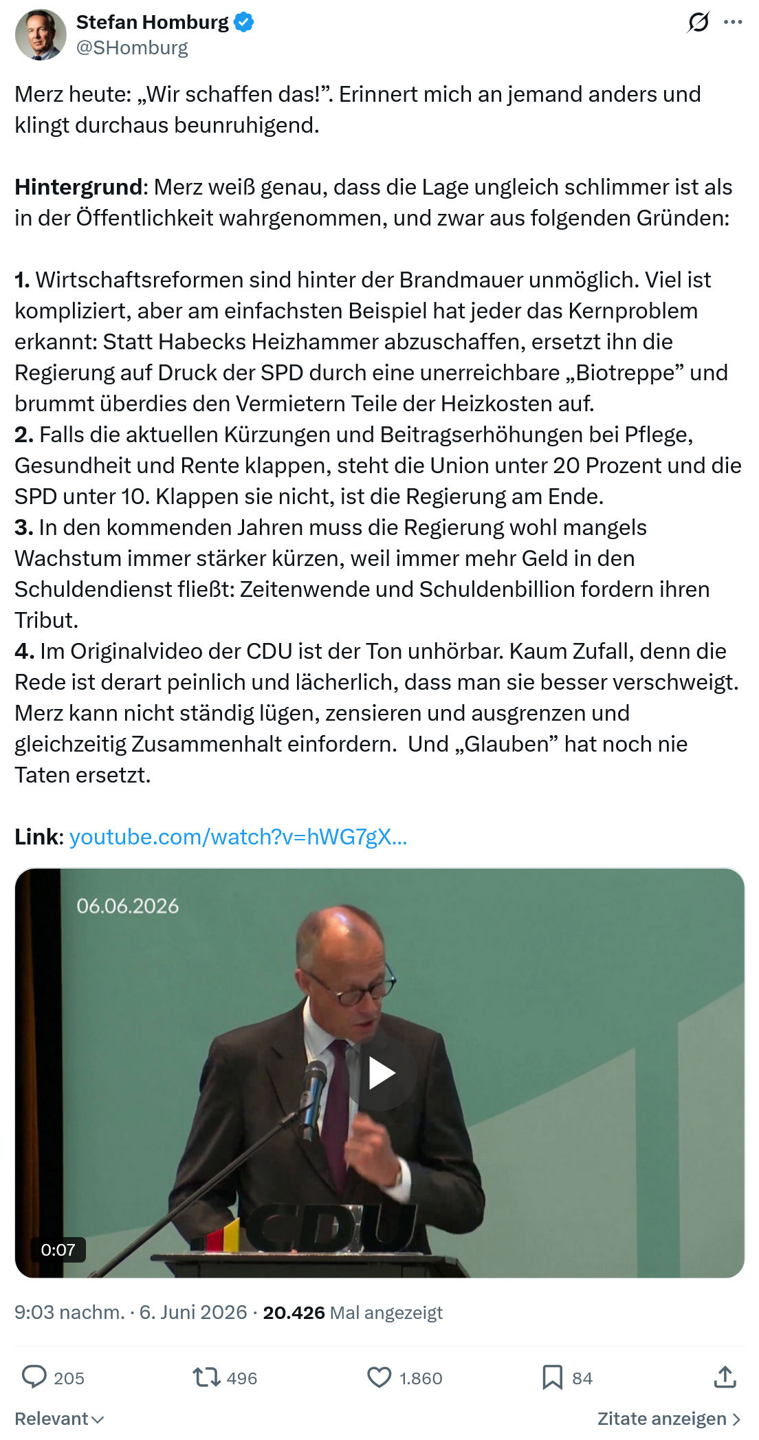 Stefan Homburg: Merz heute: „Wir schaffen das!”…