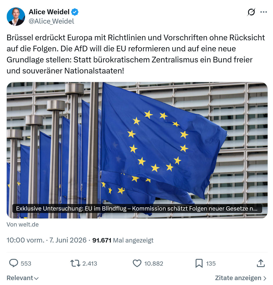 Alice Weidel: Brüssel erdrückt Europa mit Richtlinien…