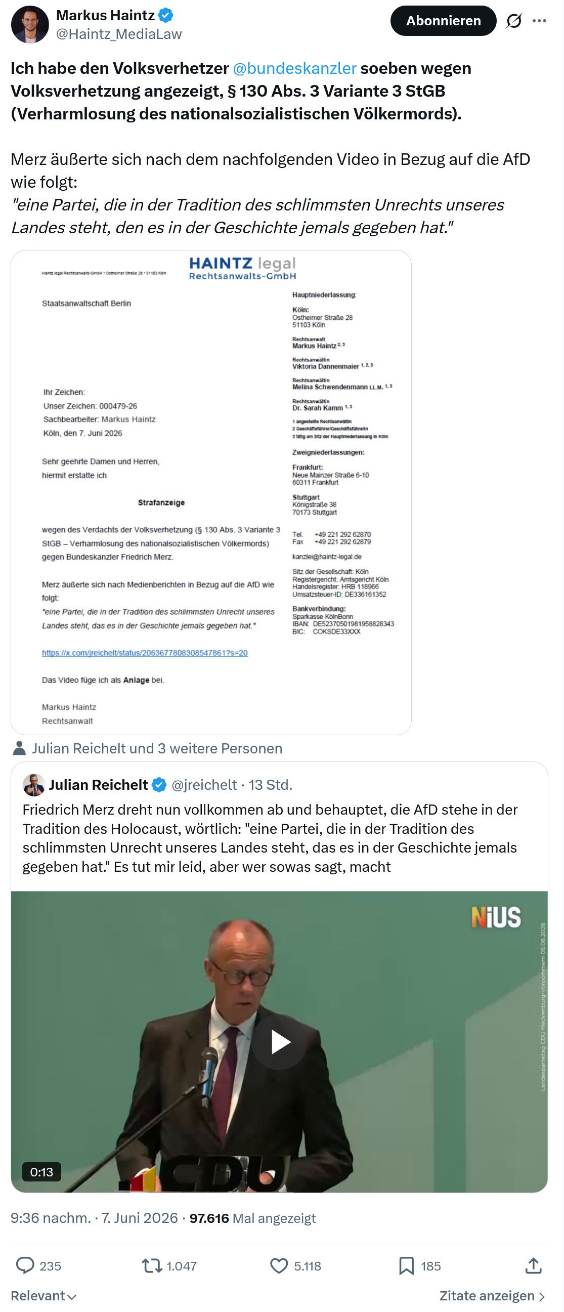 Markus Haintz: Ich habe den Volksverhetzer @bundeskanzler…