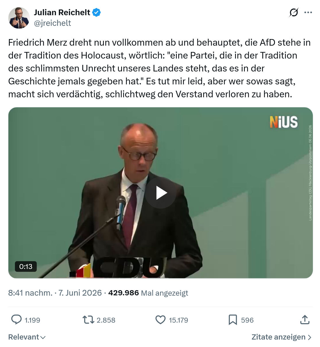 Julian Reichelt: Friedrich Merz dreht nun vollkommen ab und behauptet…