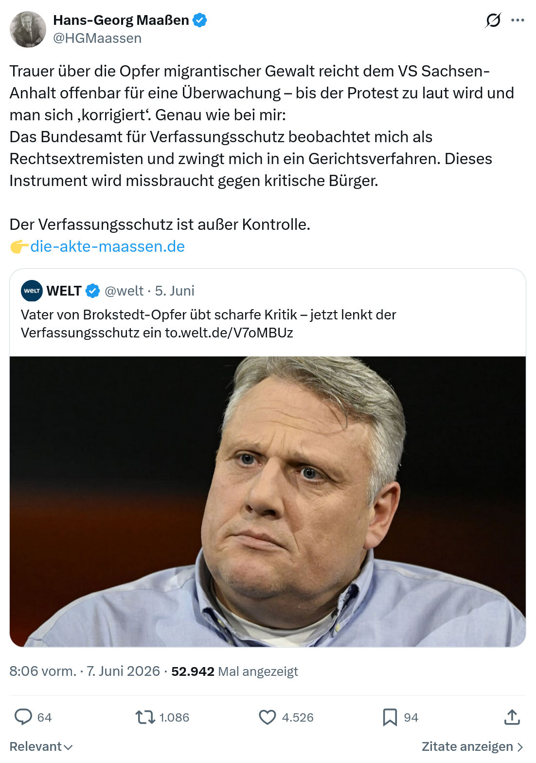 Hans-Georg Maaßen: Trauer über die Opfer migrantischer…
