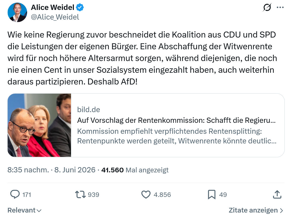 Alice Weidel: Wie keine Regierung zuvor beschneidet die Koalition…