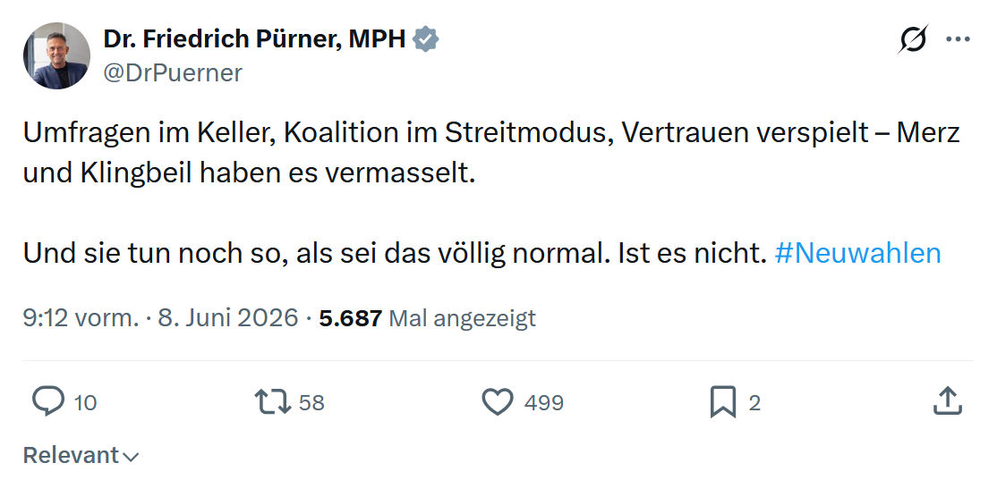Friedrich Pürner: Umfragen im Keller…