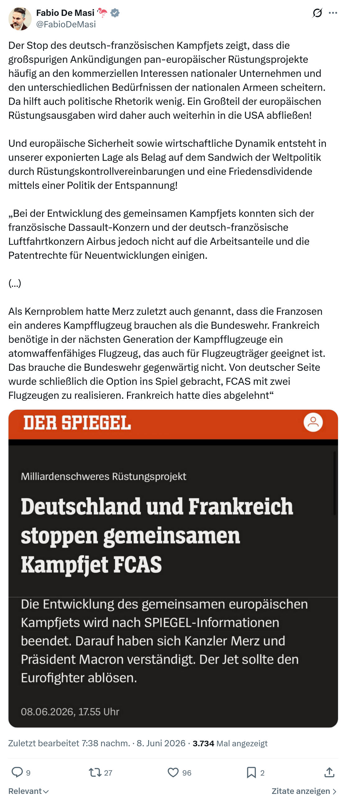 Fabio De Masi: Der Stop des deutsch-französischen Kampfjets zeigt…