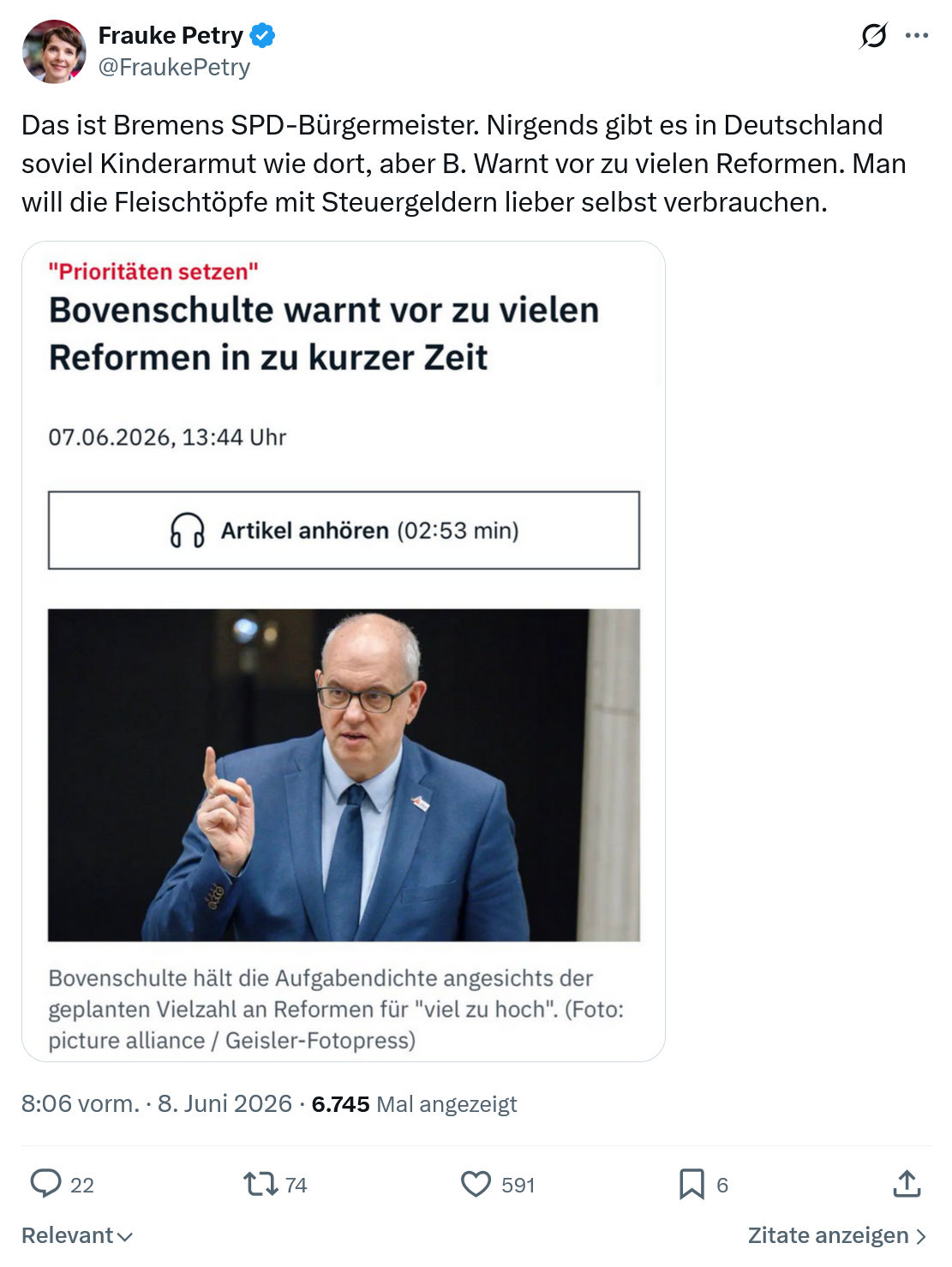 Frauke Petry: Das ist Bremens SPD-Bürgermeister…