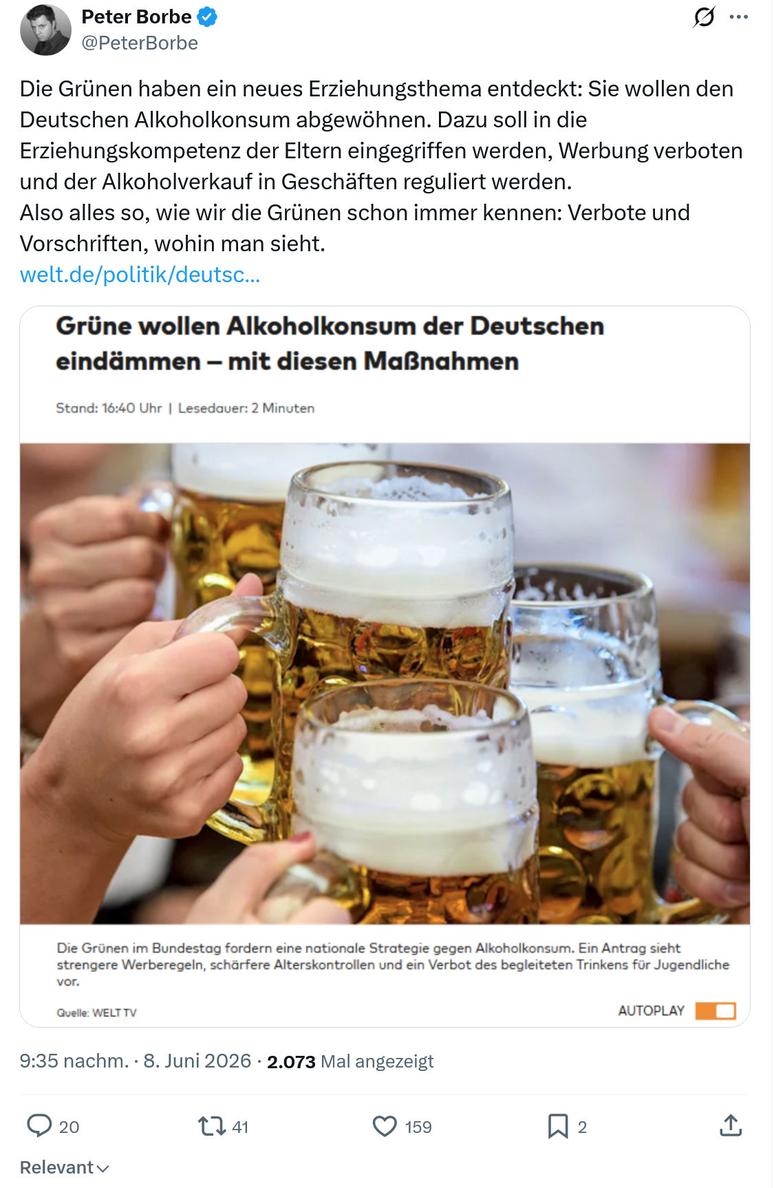 Peter Borbe: Die Grünen haben ein neues Erziehungsthema entdeckt…