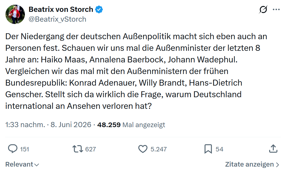 Beatrix von Storch: Der Niedergang der deutschen Außenpolitik…