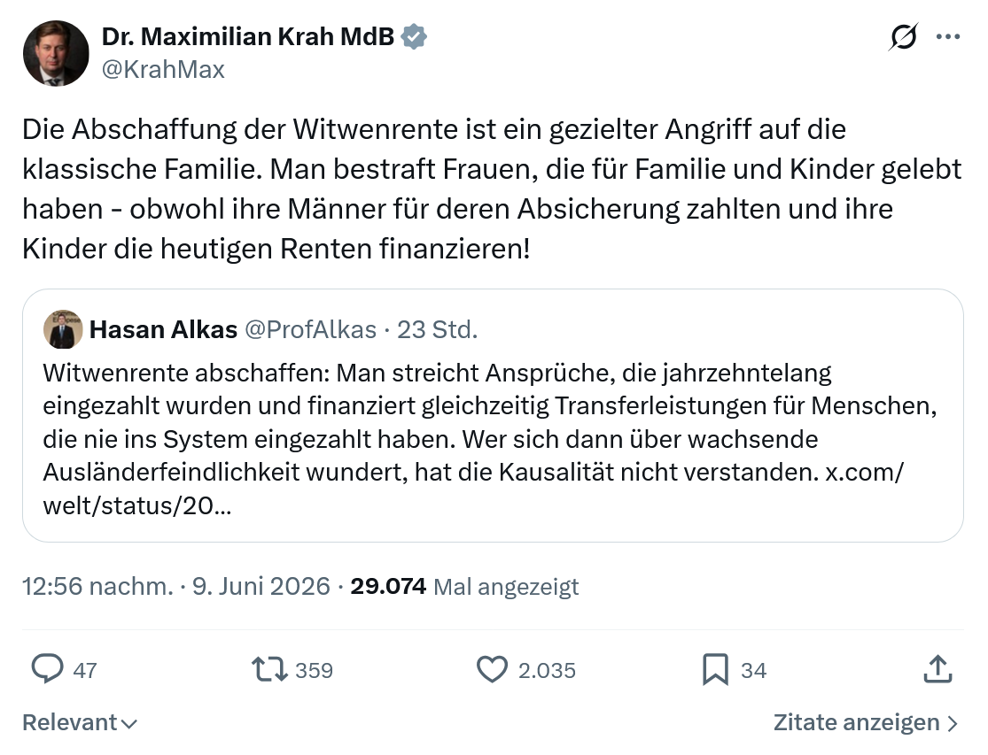 Maximilian Krah: Die Abschaffung der Witwenrente…