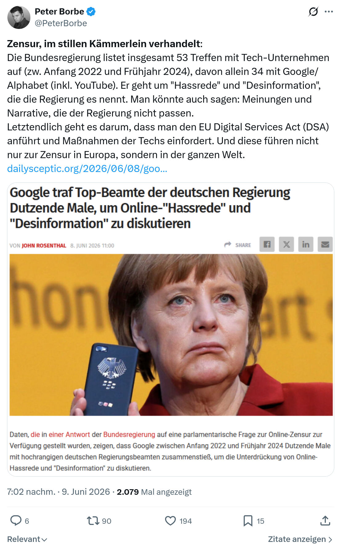 Peter Borbe: Zensur, im stillen Kämmerlein verhandelt…