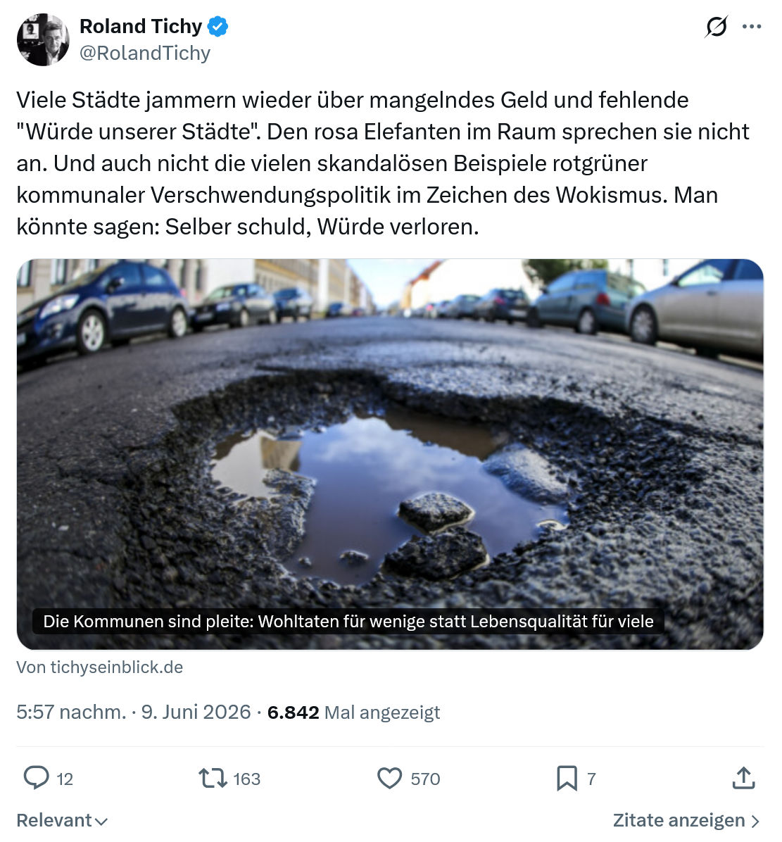 Roland Tichy: Viele Städte jammern wieder über mangelndes…