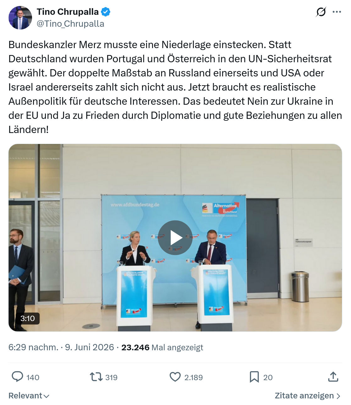 Tino Chrupalla: Bundeskanzler Merz musste eine Niederlage…