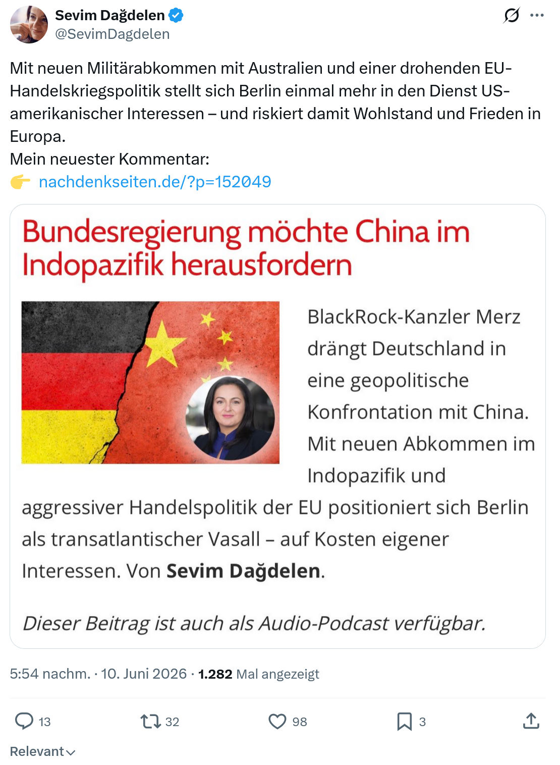 Sevim Dagdelen: Mit neuen Militärabkommen mit Australien…