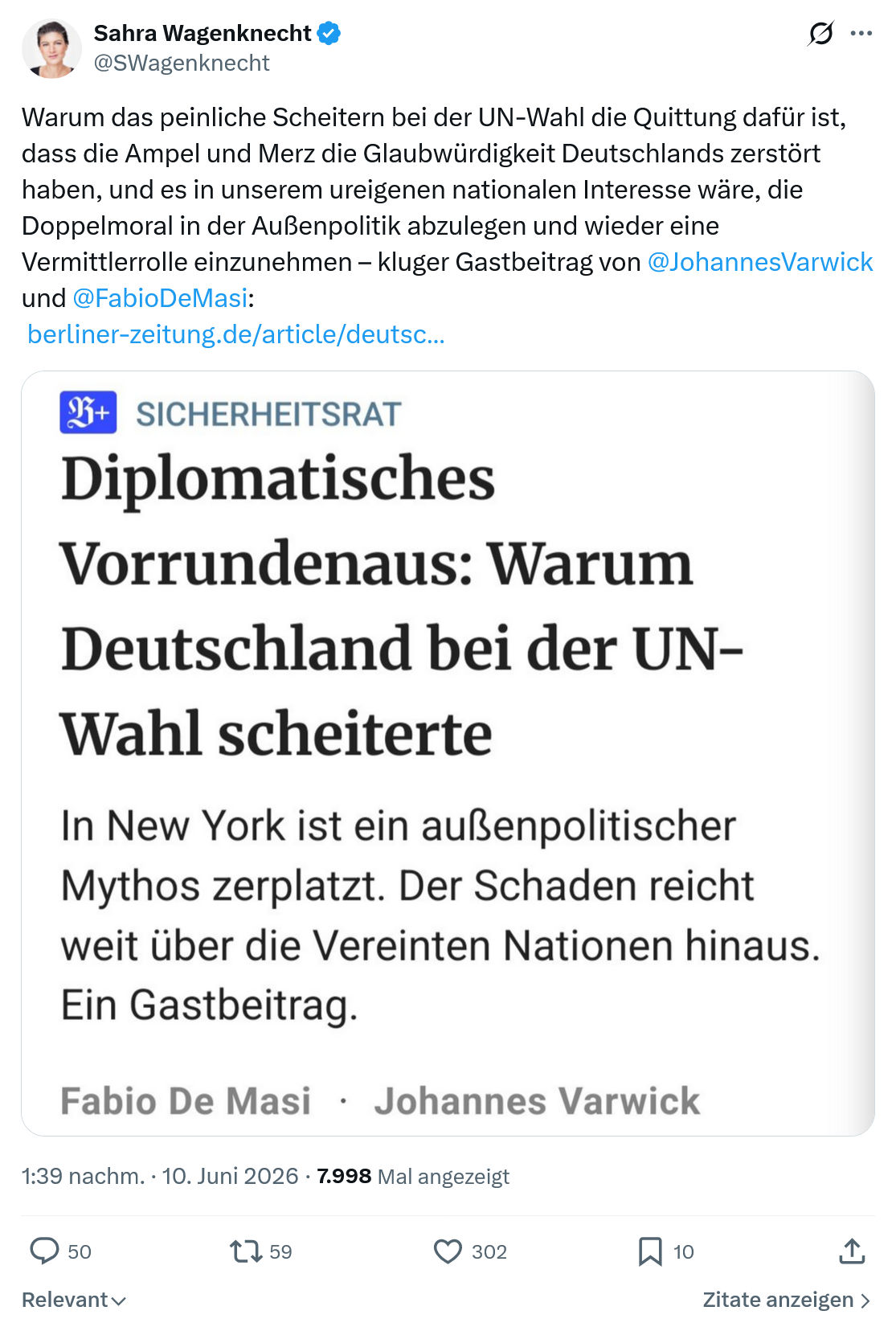 Sahra Wagenknecht: Warum das peinliche Scheitern…