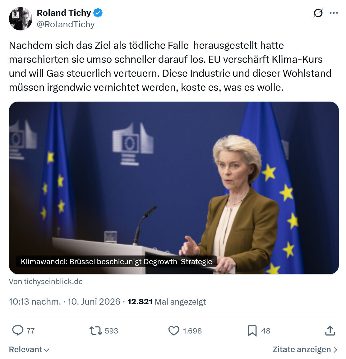 Roland Tichy: Nachdem sich das Ziel…