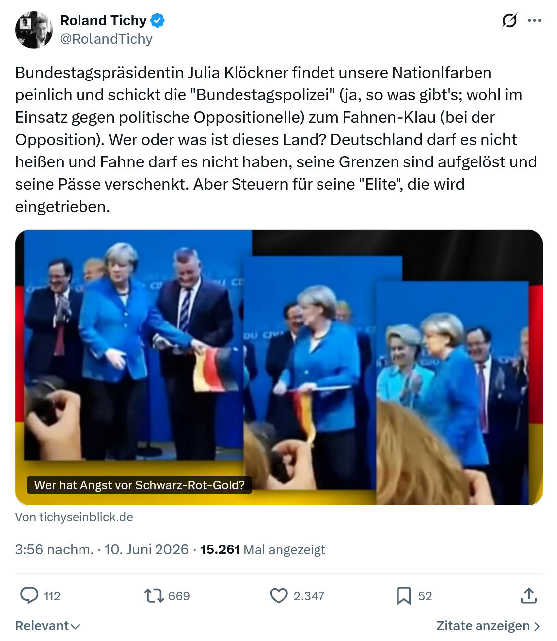 Roland Tichy: Bundestagspräsidentin Julia Klöckner findet…
