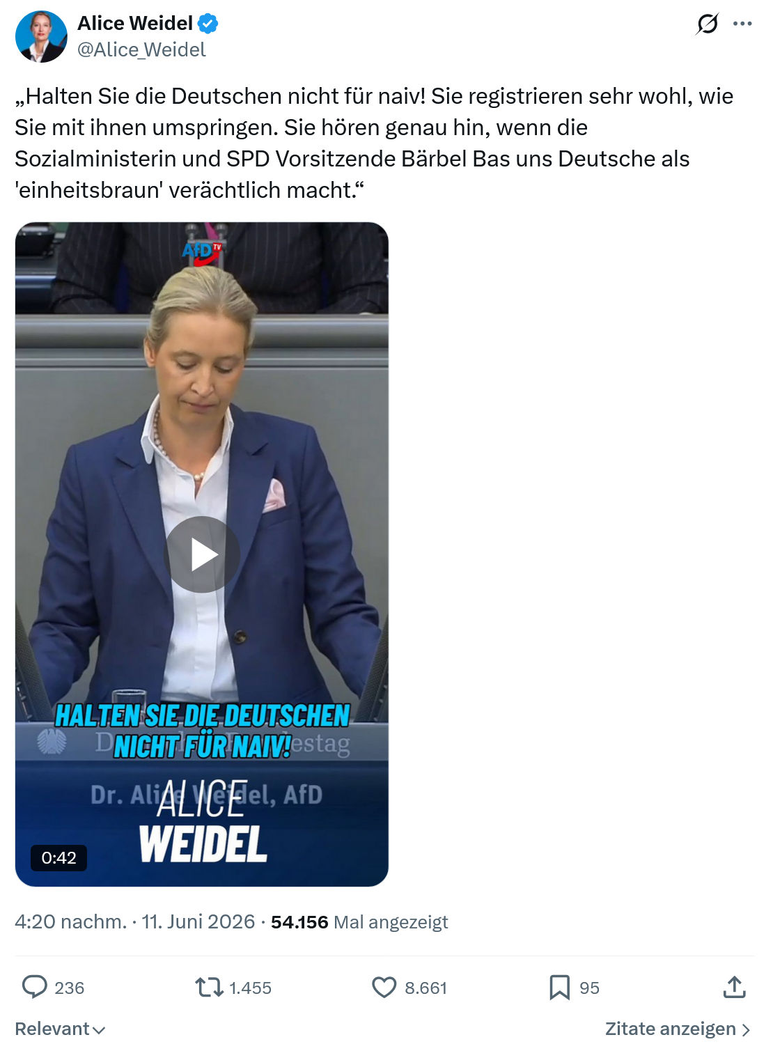 Alice Weidel: Halten Sie die Deutschen nicht für naiv!…