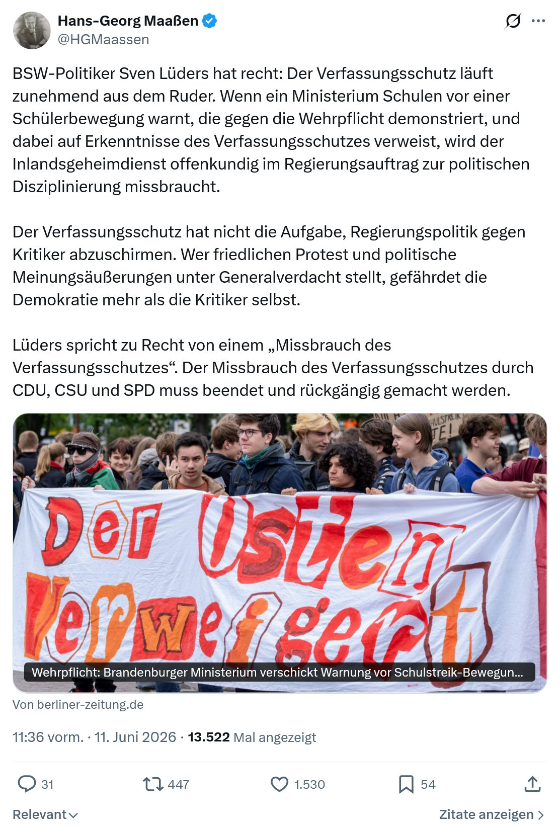 Hans-Georg Maaßen: BSW-Politiker Sven Lüders hat recht…