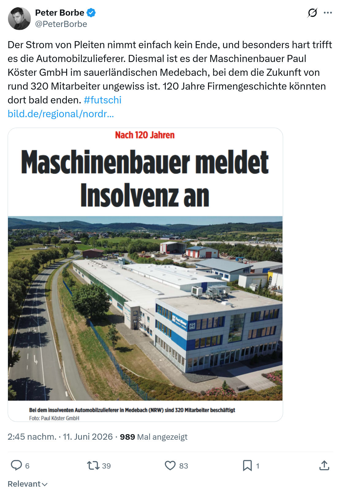 Peter Borbe: Der Strom von Pleiten nimmt…
