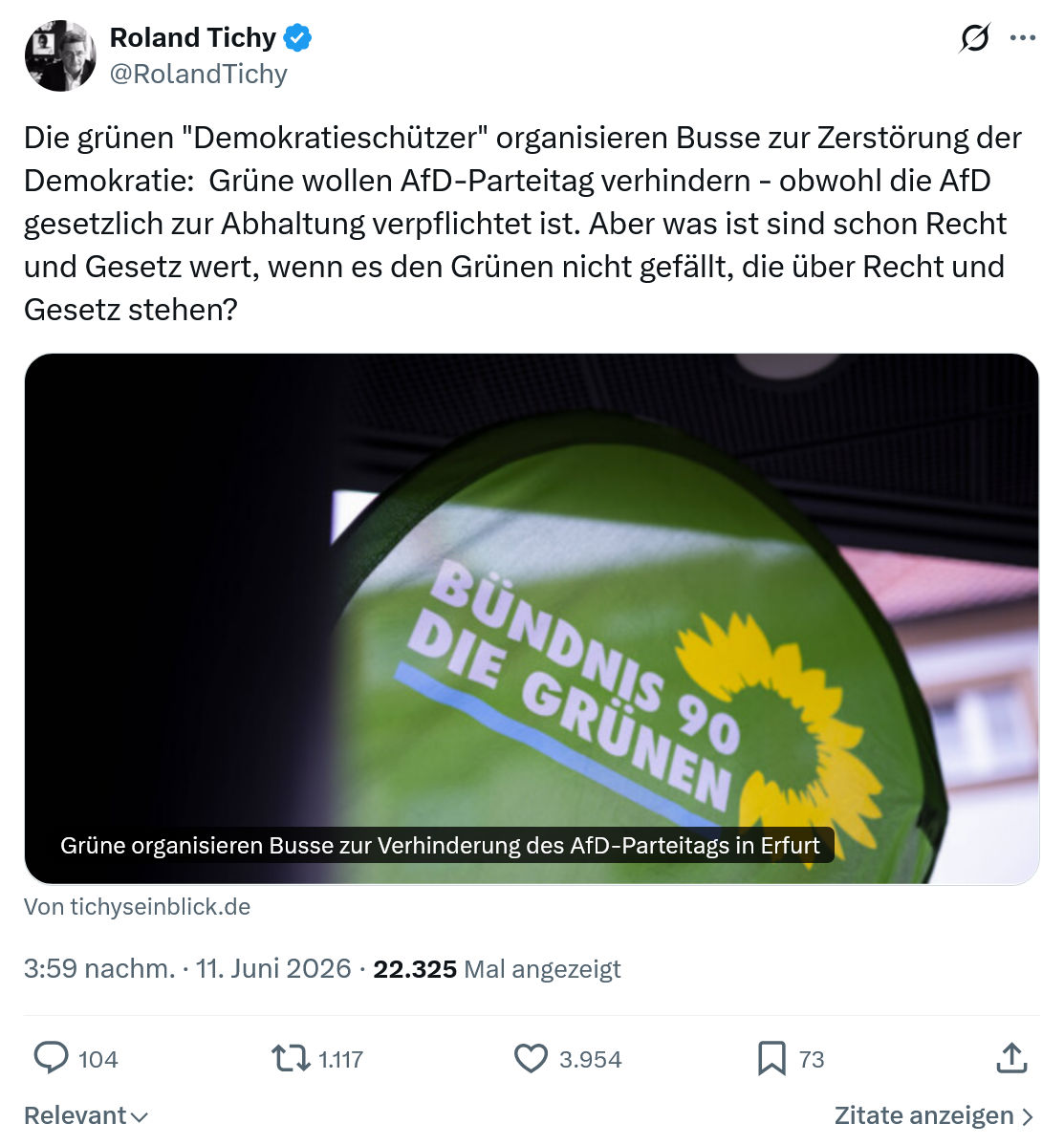 Roland Tichy: Die grünen "Demokratieschützer" organisieren…