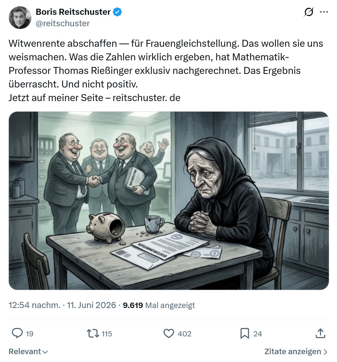 Boris Reitschuster: Witwenrente abschaffen — für Frauengleichstellung…