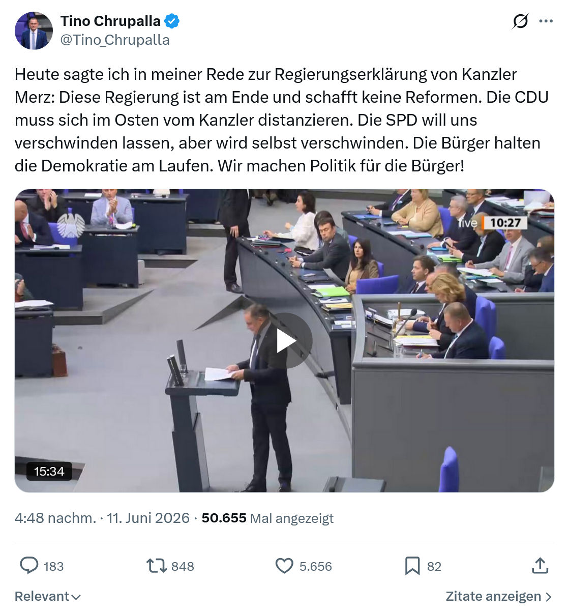 Tino Chrupalla: Heute sagte ich in meiner Rede…