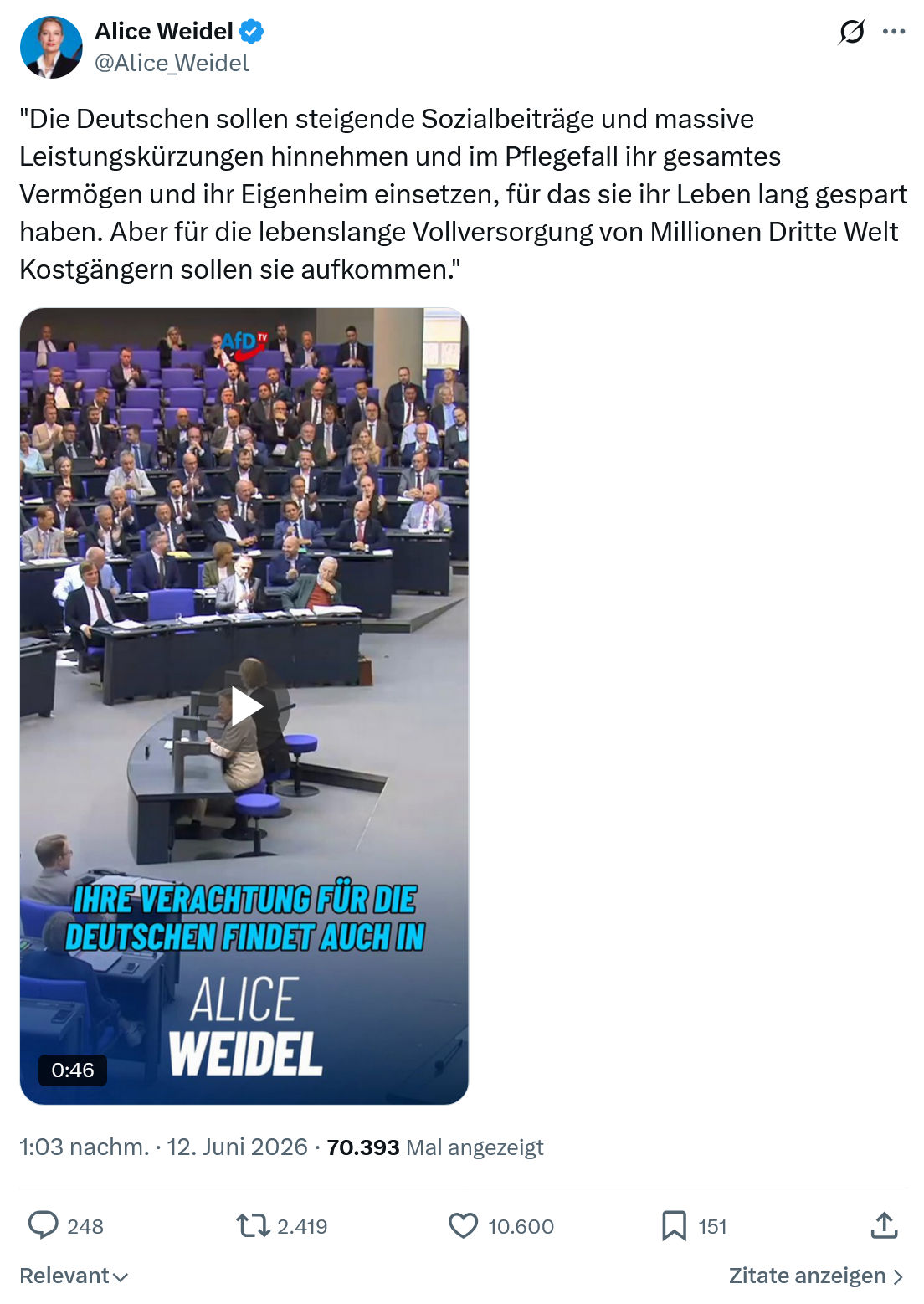 Alice Weidel: Die Deutschen sollen steigende Sozialbeiträge…