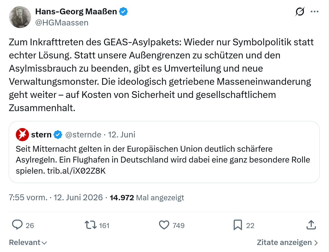 Hans-Georg Maaßen: Zum Inkrafttreten des GEAS-Asylpakets…