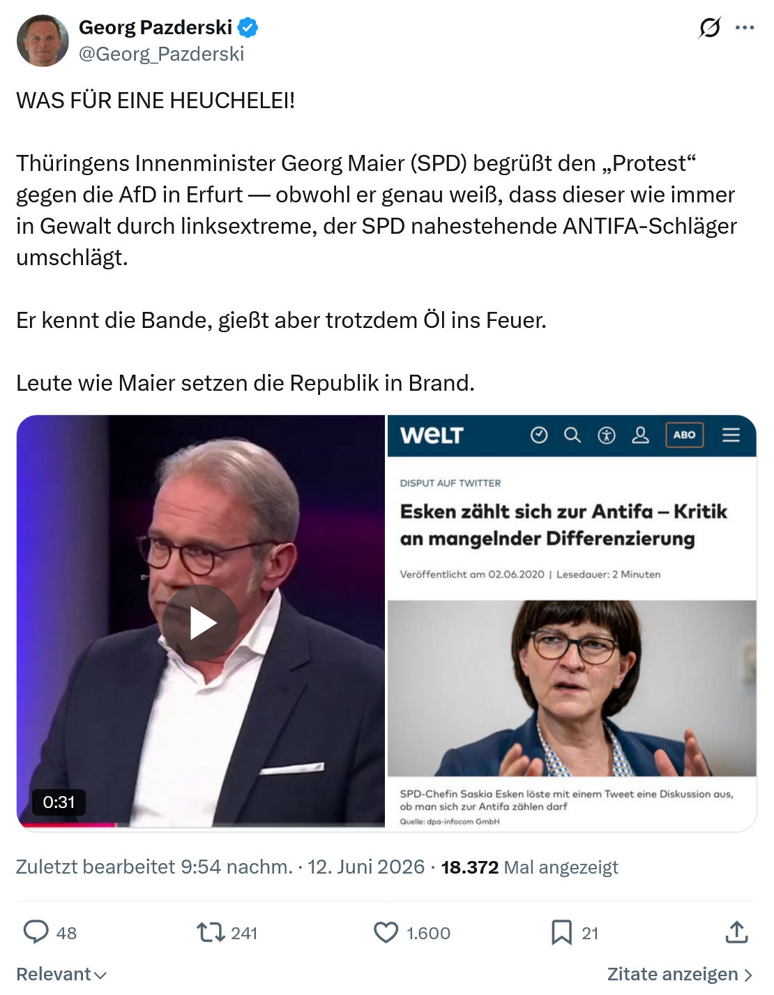 Georg Pazderski: WAS FÜR EINE HEUCHELEI!…