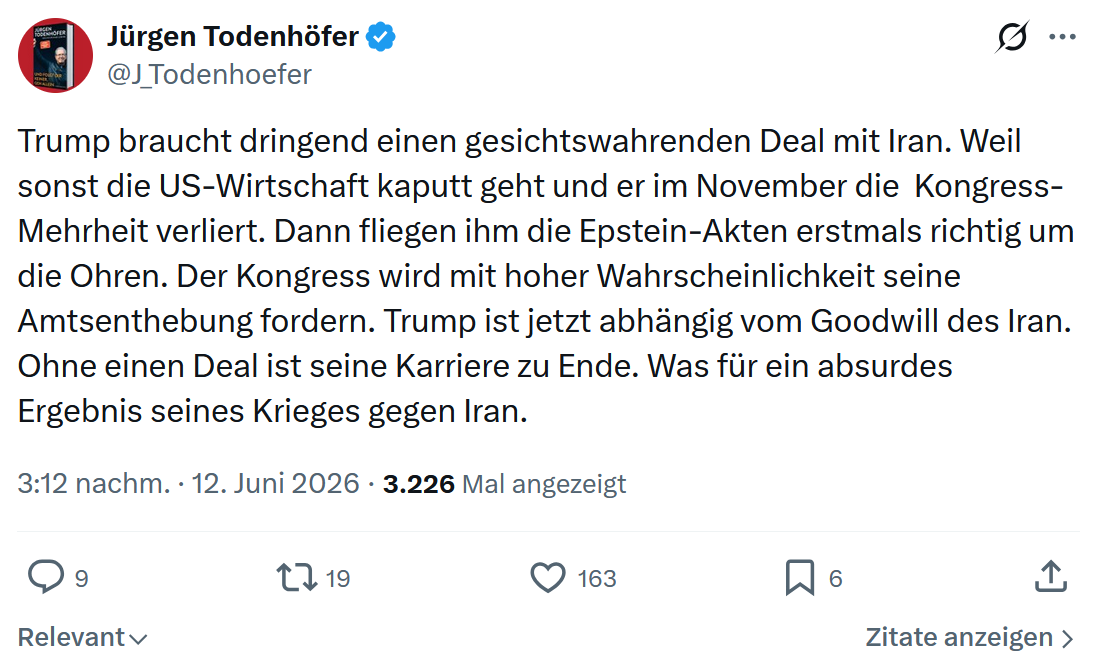 Jürgen Todenhöfer: Trump braucht dringend einen gesichtswahrenden…