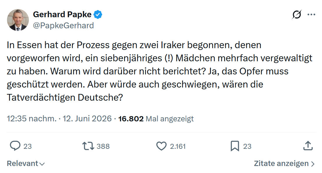 Gerhard Papke: In Essen hat der Prozess gegen zwei Iraker begonnen…