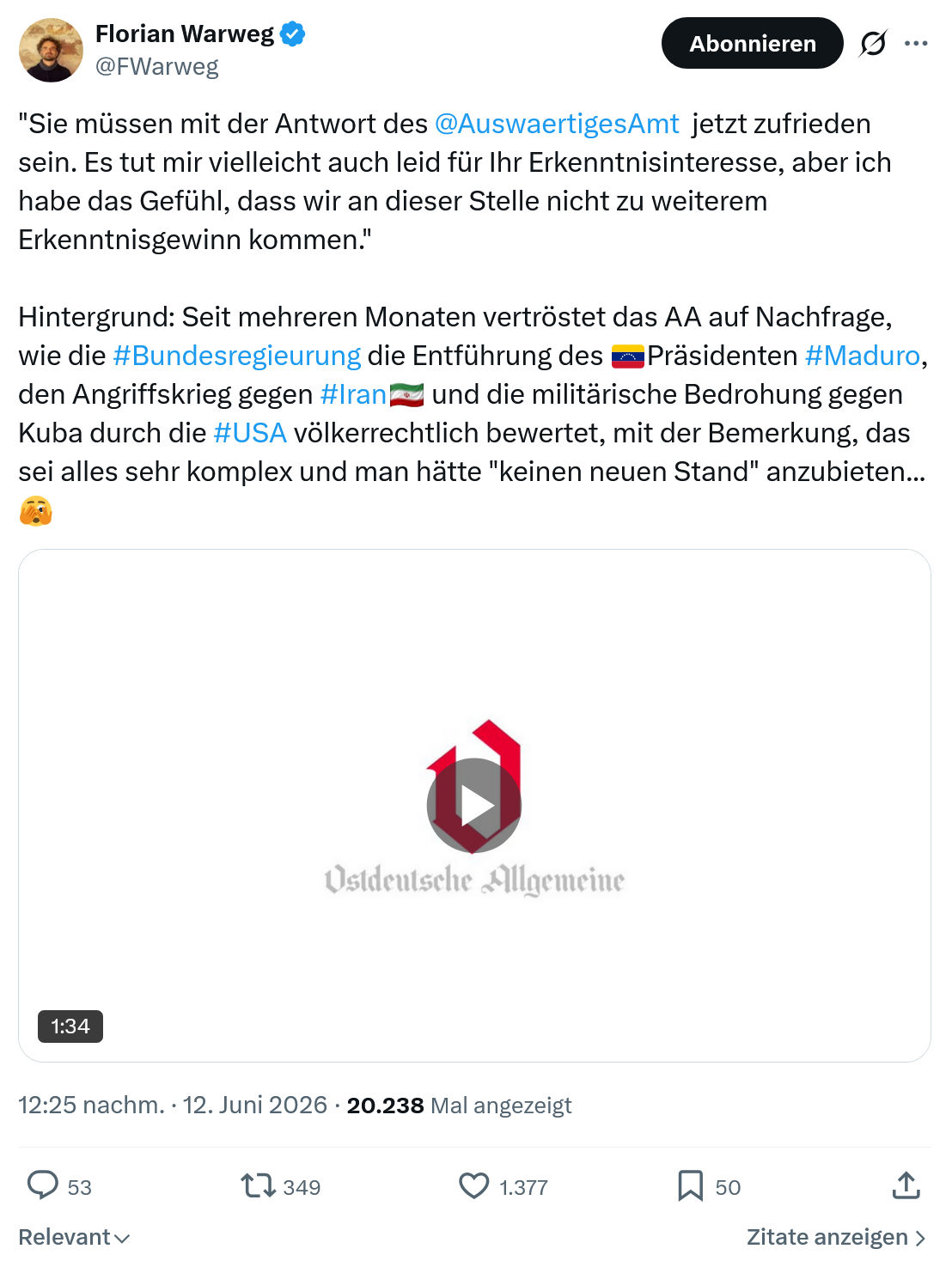 Florian Warweg: Sie müssen mit der Antwort des @AuswaertigesAmt…