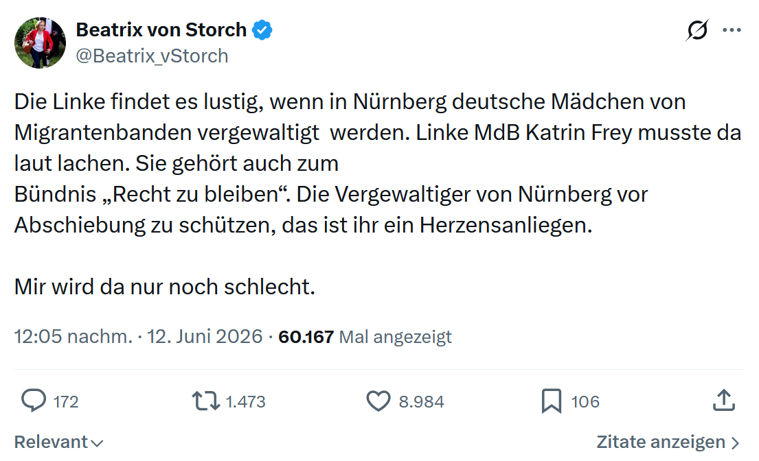 Beatrix von Storch: Die Linke findet es lustig…