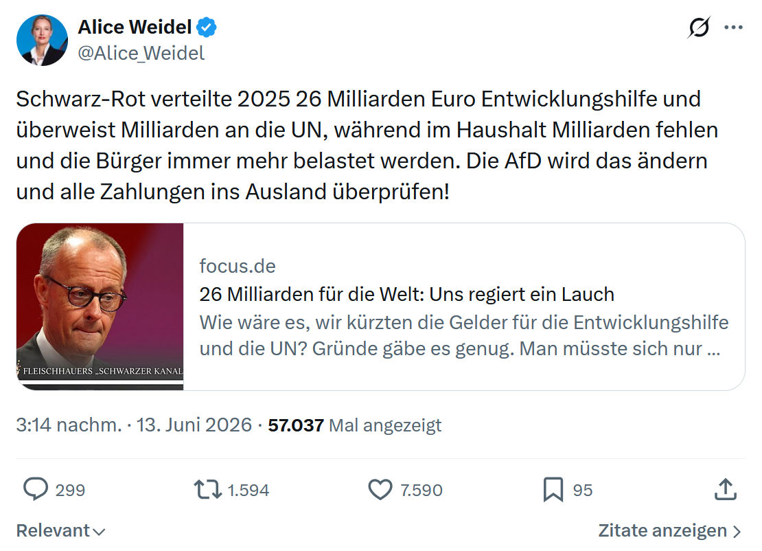 Alice Weidel: Schwarz-Rot verteilte 2025 26 Milliarden Euro…
