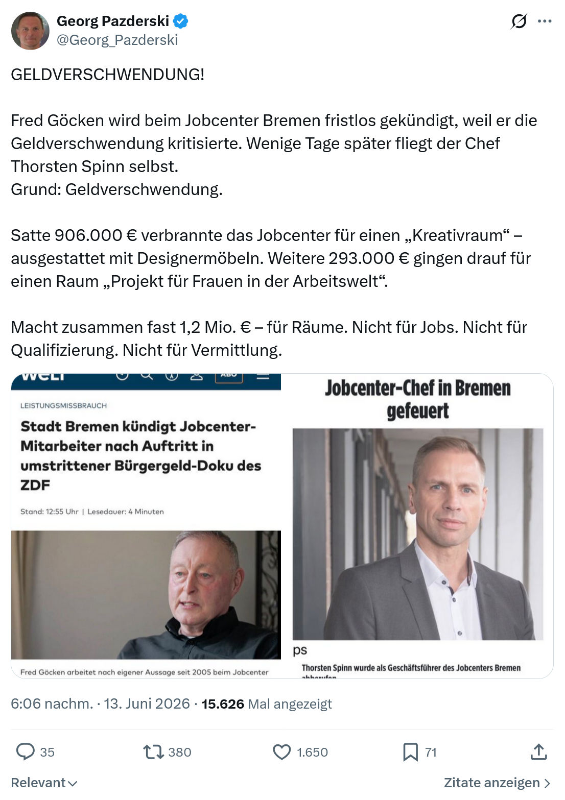 Georg Pazderski: GELDVERSCHWENDUNG!…