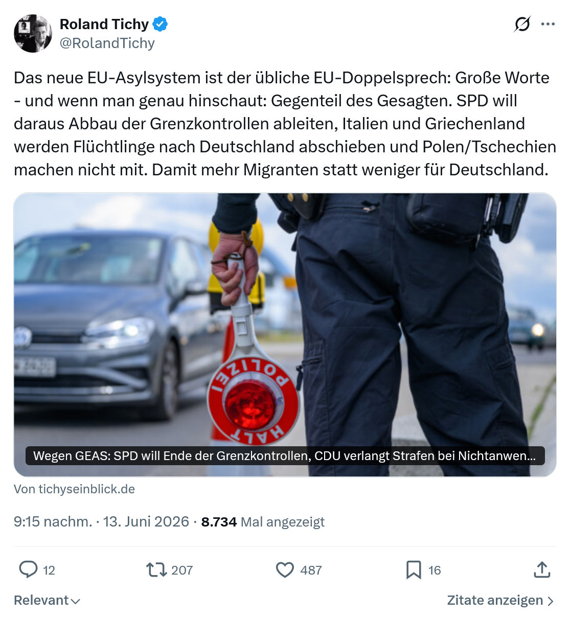 Roland Tichy: Das neue EU-Asylsystem ist der übliche EU-Doppelsprech…