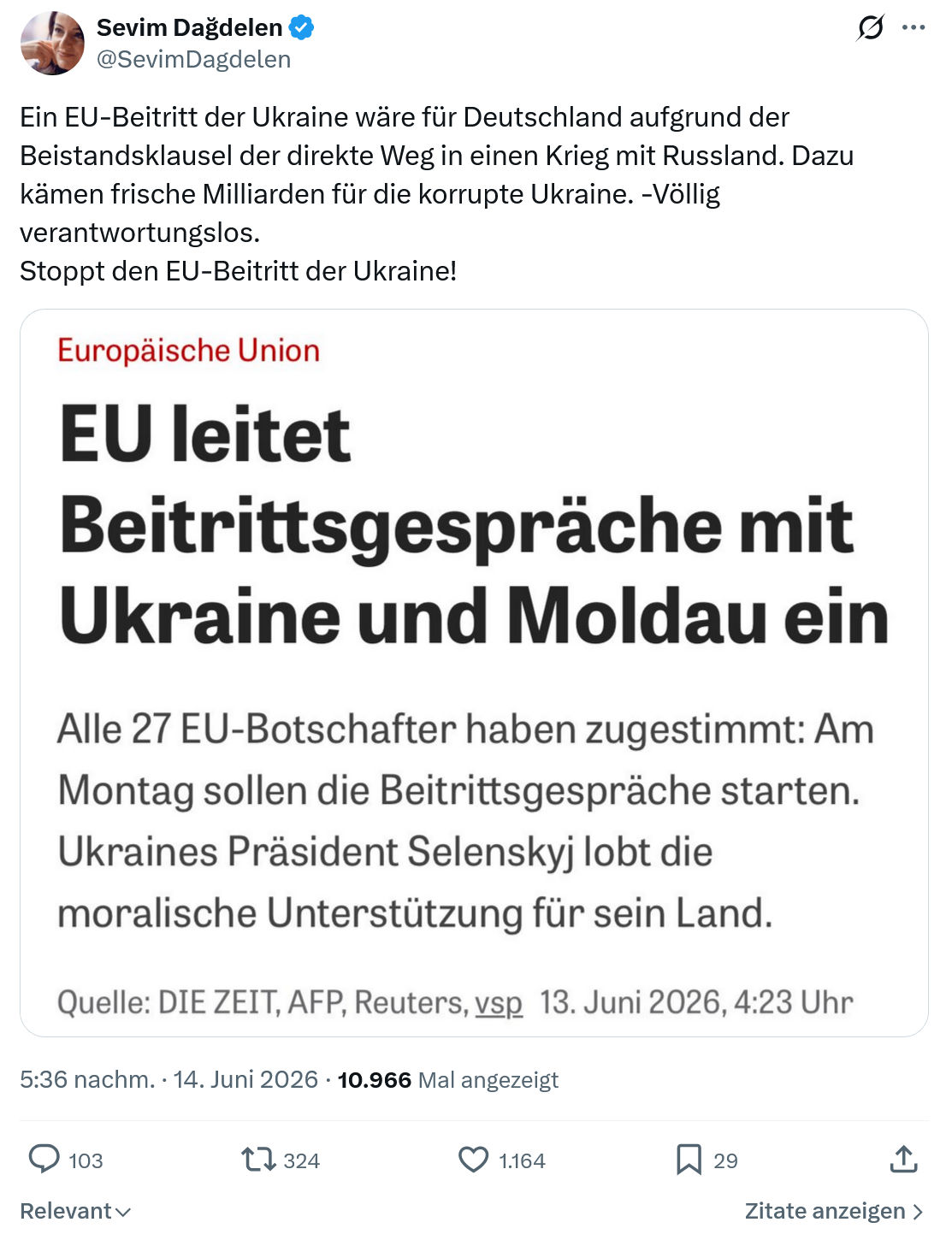 Sevim Dagdelen: Ein EU-Beitritt der Ukraine wäre für Deutschland…