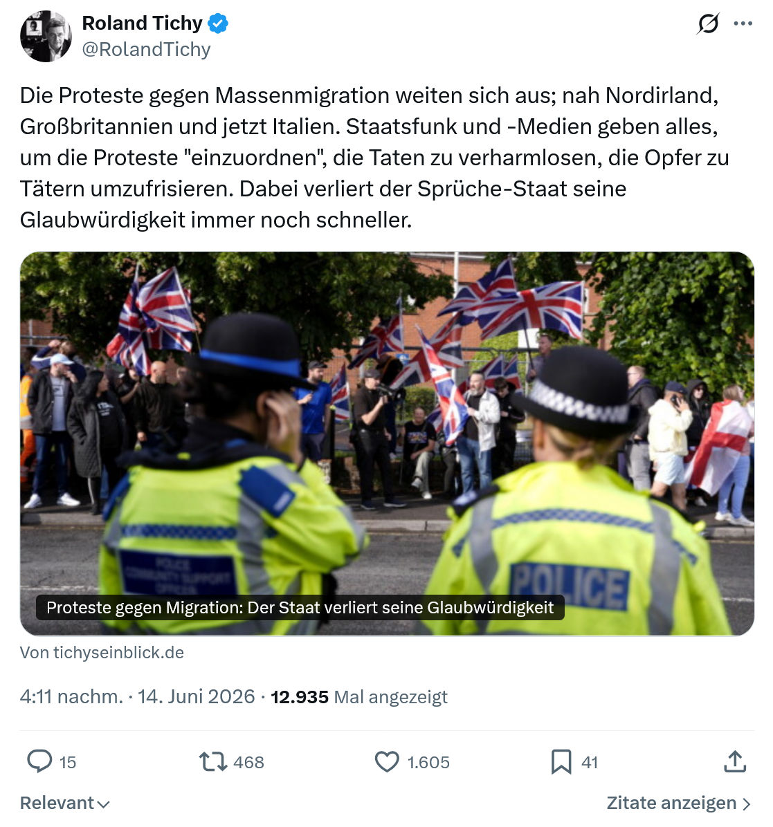 Roland Tichy: Die Proteste gegen Massenmigration…