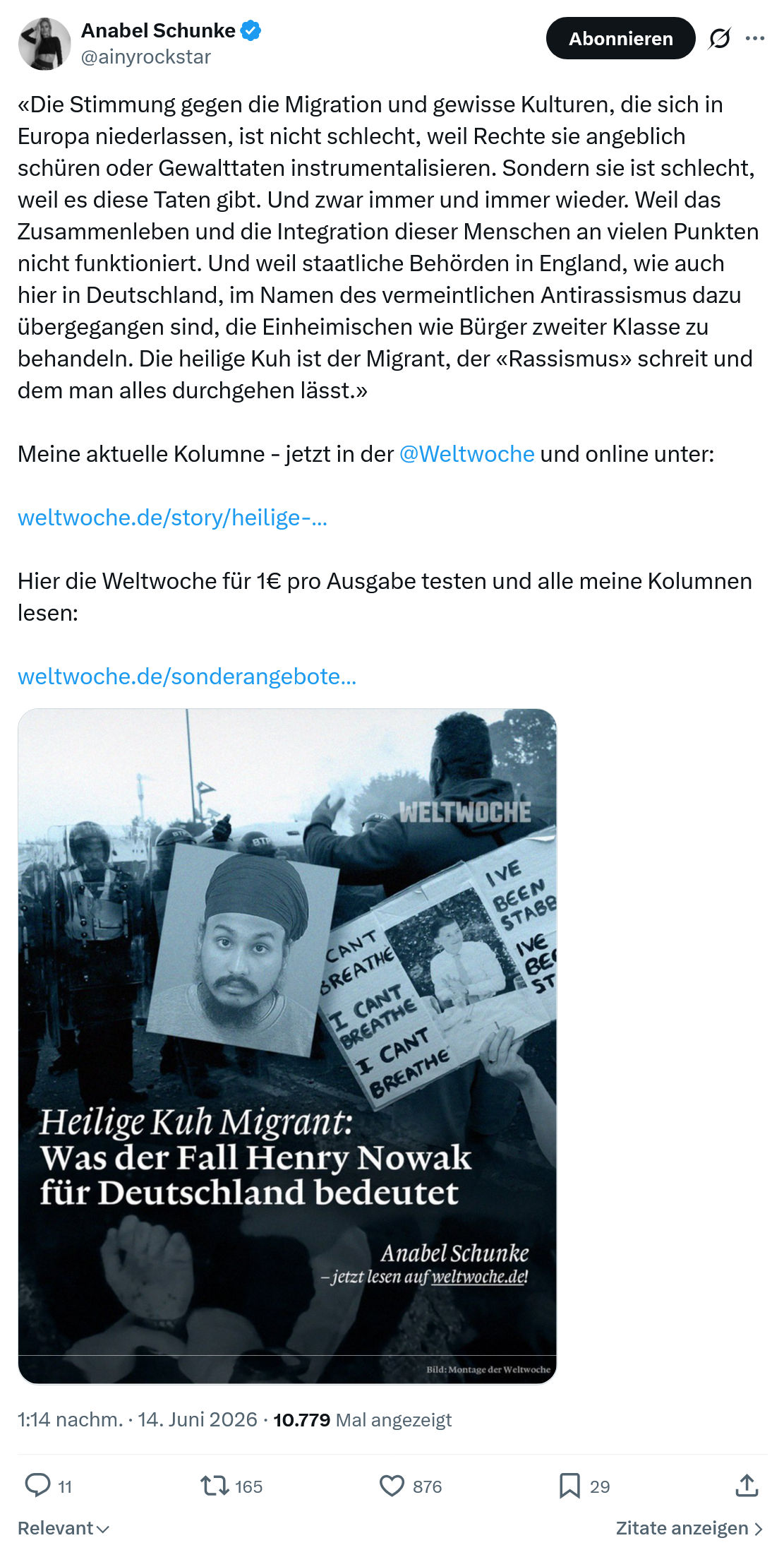 Anabel Schunke: Die Stimmung gegen die Migration…
