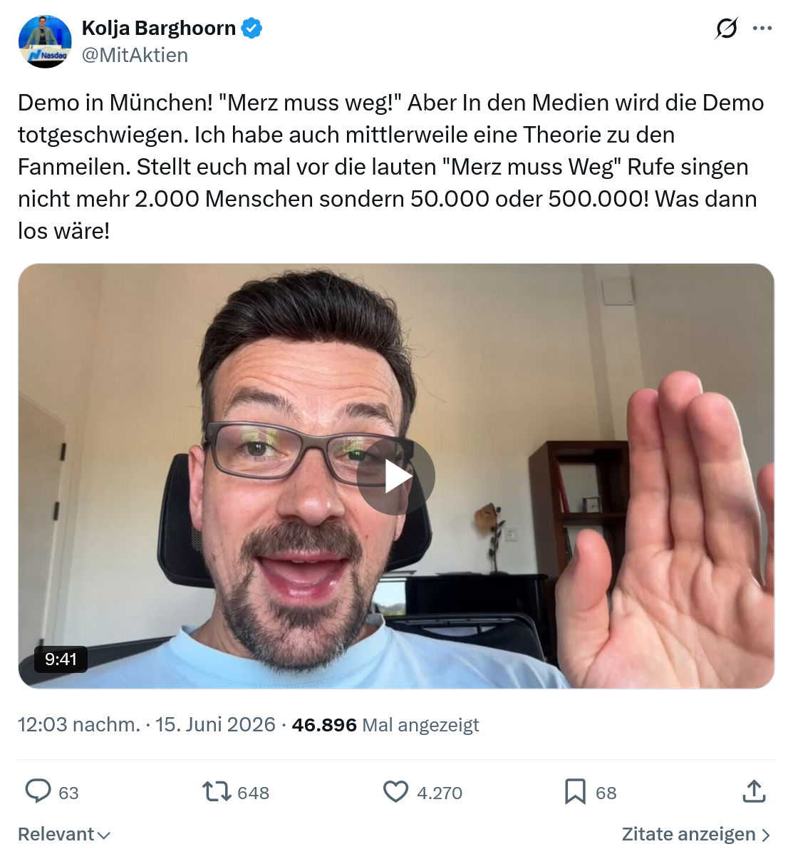 Kolja Barghoorn: Demo in München! "Merz muss weg!"...