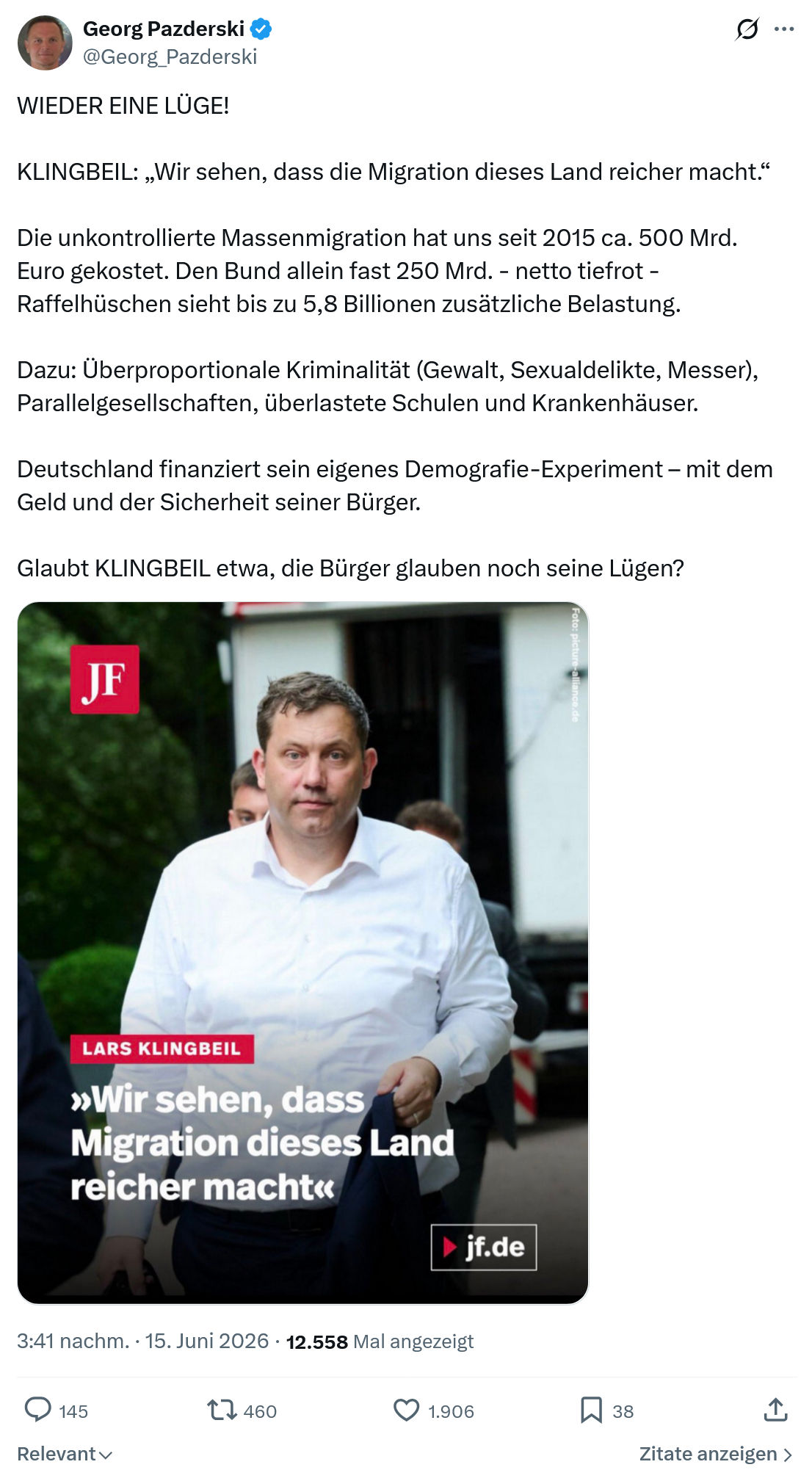 Georg Pazderski: WIEDER EINE LÜGE!  KLINGBEIL: „Wir sehen...