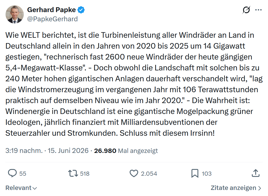 Gerhard Papke:Wie WELT berichtet, ist die Turbinenleistung...