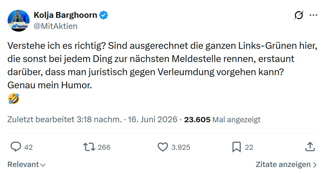 Kolja Barghoorn: Verstehe ich es richtig? Sind ausgerechnet ...