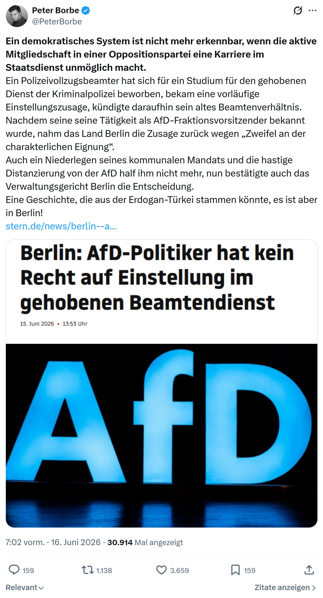 Peter Borbe: Ein demokratisches System ist nicht mehr erkennbar...